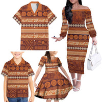 Fiji Marau na Kerisimasi Family Matching Off The Shoulder Long Sleeve Dress and Hawaiian Shirt Gold Tapa Masi Inspired Christmas LT9 - Polynesian Pride