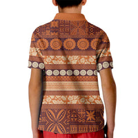Fiji Marau na Kerisimasi Kid Polo Shirt Gold Tapa Masi Inspired Christmas - Polynesian Pride