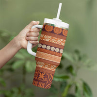 Fiji Marau na Kerisimasi Tumbler With Handle Gold Tapa Masi Inspired Christmas LT9 - Polynesian Pride