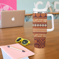 Fiji Marau na Kerisimasi Tumbler With Handle Gold Tapa Masi Inspired Christmas LT9 - Polynesian Pride