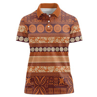 Fiji Marau na Kerisimasi Women Polo Shirt Gold Tapa Masi Inspired Christmas - Polynesian Pride