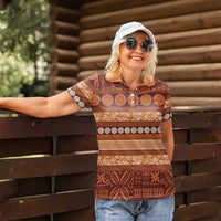 Fiji Marau na Kerisimasi Women Polo Shirt Gold Tapa Masi Inspired Christmas - Polynesian Pride
