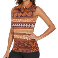 Fiji Marau na Kerisimasi Women Sleeveless Polo Shirt Gold Tapa Masi Inspired Christmas LT9 - Polynesian Pride