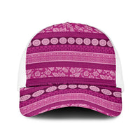Fiji Marau na Kerisimasi Baseball Net Cap Pink Tapa Masi Inspired Christmas LT9 One Size White Pink - Polynesian Pride