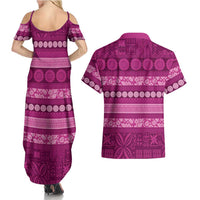 Fiji Marau na Kerisimasi Couples Matching Summer Maxi Dress and Hawaiian Shirt Pink Tapa Masi Inspired Christmas LT9 - Polynesian Pride