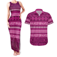 Fiji Marau na Kerisimasi Couples Matching Tank Maxi Dress and Hawaiian Shirt Pink Tapa Masi Inspired Christmas LT9 Pink - Polynesian Pride