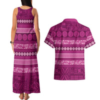 Fiji Marau na Kerisimasi Couples Matching Tank Maxi Dress and Hawaiian Shirt Pink Tapa Masi Inspired Christmas LT9 - Polynesian Pride