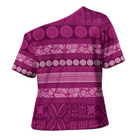 Fiji Marau na Kerisimasi Cross Shoulder Shirt Pink Tapa Masi Inspired Christmas - Polynesian Pride