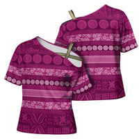 Fiji Marau na Kerisimasi Cross Shoulder Shirt Pink Tapa Masi Inspired Christmas - Polynesian Pride
