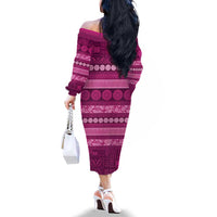 Fiji Marau na Kerisimasi Family Matching Off The Shoulder Long Sleeve Dress and Hawaiian Shirt Pink Tapa Masi Inspired Christmas LT9 - Polynesian Pride