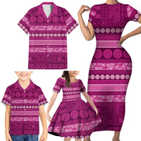 Fiji Marau na Kerisimasi Family Matching Short Sleeve Bodycon Dress and Hawaiian Shirt Pink Tapa Masi Inspired Christmas LT9 - Polynesian Pride