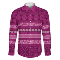 Fiji Marau na Kerisimasi Family Matching Tank Maxi Dress and Hawaiian Shirt Pink Tapa Masi Inspired Christmas LT9 Dad's Shirt - Long Sleeve Pink - Polynesian Pride