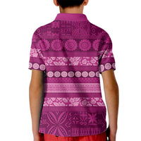 Fiji Marau na Kerisimasi Kid Polo Shirt Pink Tapa Masi Inspired Christmas - Polynesian Pride