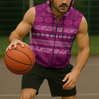 Fiji Marau na Kerisimasi Sleeveless Zip Hoodie Pink Tapa Masi Inspired Christmas - Polynesian Pride