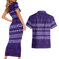Fiji Marau na Kerisimasi Couples Matching Short Sleeve Bodycon Dress and Hawaiian Shirt Purple Tapa Masi Inspired Christmas LT9 - Polynesian Pride