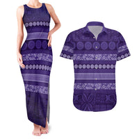 Fiji Marau na Kerisimasi Couples Matching Tank Maxi Dress and Hawaiian Shirt Purple Tapa Masi Inspired Christmas LT9 Purple - Polynesian Pride