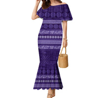 Fiji Marau na Kerisimasi Family Matching Mermaid Dress and Hawaiian Shirt Purple Tapa Masi Inspired Christmas LT9 Mom's Dress Purple - Polynesian Pride