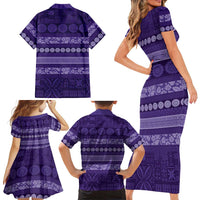 Fiji Marau na Kerisimasi Family Matching Short Sleeve Bodycon Dress and Hawaiian Shirt Purple Tapa Masi Inspired Christmas LT9 - Polynesian Pride