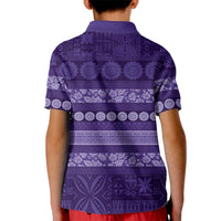 Fiji Marau na Kerisimasi Kid Polo Shirt Purple Tapa Masi Inspired Christmas - Polynesian Pride
