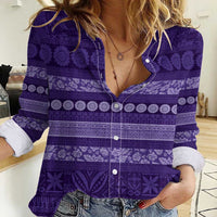 Fiji Marau na Kerisimasi Women Casual Shirt Purple Tapa Masi Inspired Christmas LT9 Female Purple - Polynesian Pride