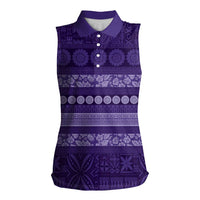 Fiji Marau na Kerisimasi Women Sleeveless Polo Shirt Purple Tapa Masi Inspired Christmas LT9 Female Purple - Polynesian Pride
