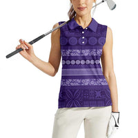Fiji Marau na Kerisimasi Women Sleeveless Polo Shirt Purple Tapa Masi Inspired Christmas LT9 - Polynesian Pride