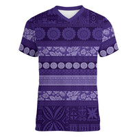 Fiji Marau na Kerisimasi Women V-Neck T-Shirt Purple Tapa Masi Inspired Christmas LT9 Female Purple - Polynesian Pride