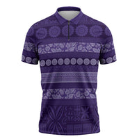 Fiji Marau na Kerisimasi Zipper Polo Shirt Purple Tapa Masi Inspired Christmas - Polynesian Pride