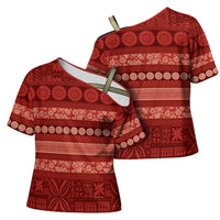 Fiji Marau na Kerisimasi Cross Shoulder Shirt Red Tapa Masi Inspired Christmas - Polynesian Pride