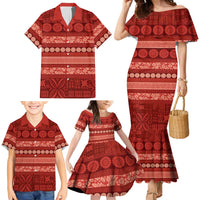 Fiji Marau na Kerisimasi Family Matching Mermaid Dress and Hawaiian Shirt Red Tapa Masi Inspired Christmas LT9 - Polynesian Pride