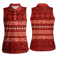 Fiji Marau na Kerisimasi Women Sleeveless Polo Shirt Red Tapa Masi Inspired Christmas LT9 - Polynesian Pride