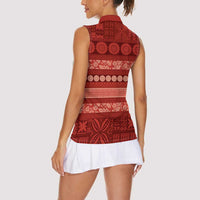 Fiji Marau na Kerisimasi Women Sleeveless Polo Shirt Red Tapa Masi Inspired Christmas LT9 - Polynesian Pride
