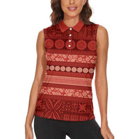 Fiji Marau na Kerisimasi Women Sleeveless Polo Shirt Red Tapa Masi Inspired Christmas LT9 - Polynesian Pride