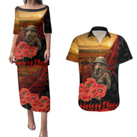Maori Kiwi Soldier Fern Tattoo ANZAC Day Couples Matching Puletasi and Hawaiian Shirt Lest We Forget LT9 Black - Polynesian Pride