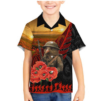 Maori Kiwi Soldier Fern Tattoo ANZAC Day Family Matching Mermaid Dress and Hawaiian Shirt Lest We Forget LT9 Son's Shirt Black - Polynesian Pride
