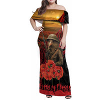 Maori Kiwi Soldier Fern Tattoo ANZAC Day Family Matching Off Shoulder Maxi Dress and Hawaiian Shirt Lest We Forget LT9 Mom's Dress Black - Polynesian Pride