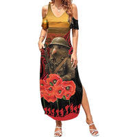 Maori Kiwi Soldier Fern Tattoo ANZAC Day Family Matching Summer Maxi Dress and Hawaiian Shirt Lest We Forget LT9 Mom's Dress Black - Polynesian Pride