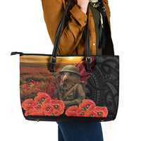 Maori Kiwi Soldier Fern Tattoo ANZAC Day Leather Tote Bag Lest We Forget