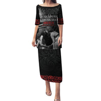 New Zealand Mother's Day Puletasi Maori Hongi Aroha Ahau Ki A Koe Mama LT9 Long Dress Black - Polynesian Pride