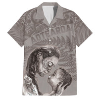 New Zealand Mother's Day Family Matching Off The Shoulder Long Sleeve Dress and Hawaiian Shirt Maori Mo Toku Mama Silver Fern LT9 Dad's Shirt - Short Sleeve Nude - Polynesian Pride