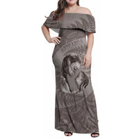 New Zealand Mother's Day Family Matching Off Shoulder Maxi Dress and Hawaiian Shirt Maori Mo Toku Mama Silver Fern LT9 Mom's Dress Nude - Polynesian Pride