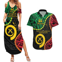 Personalised Vanuatu 44th Anniversary Couples Matching Summer Maxi Dress and Hawaiian Shirt Tugeta Yumi Selebretem Indipendens Dei LT9 Black - Polynesian Pride
