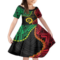 Personalised Vanuatu 44th Anniversary Family Matching Tank Maxi Dress and Hawaiian Shirt Tugeta Yumi Selebretem Indipendens Dei LT9 Daughter's Dress Black - Polynesian Pride