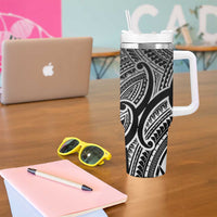 Aotearoa Maori Koru Tumbler With Handle Black Polynesian Pacific Tribal