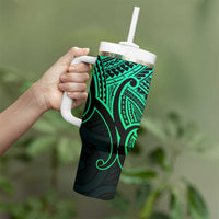 Personalised Aotearoa Papua Shell Tumbler With Handle Green Polynesian Pacific Tribal