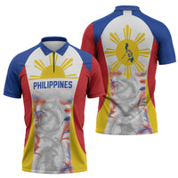 Philippines Flag Day Zipper Polo Shirt Filipino Feather Pattern