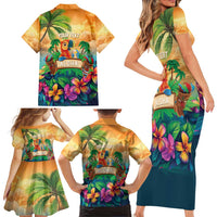 5 Oclock Somewhere Personalized Family Matching Short Sleeve Bodycon Dress and Hawaiian Shirt Hawaii Parrots Plumeria Summer Vibe LT9 - Polynesian Pride