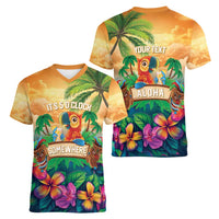 5 Oclock Somewhere Personalized Women V-Neck T-Shirt Hawaii Parrots Plumeria Summer Vibe - Polynesian Pride