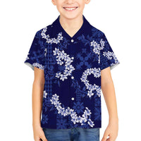 Mokihana Maile and Ilima Leis Family Matching Off Shoulder Short Dress and Hawaiian Shirt Uliuli Hawaiian Tapa Quilt Pattern LT9 Son's Shirt Blue - Polynesian Pride