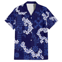 Mokihana Maile and Ilima Leis Family Matching Short Sleeve Bodycon Dress and Hawaiian Shirt Uliuli Hawaiian Tapa Quilt Pattern LT9 Dad's Shirt - Short Sleeve Blue - Polynesian Pride